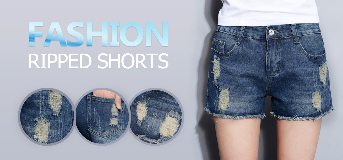 Women's Denim Shorts Ripped Jean Shorts - With Gift Socks for FREE